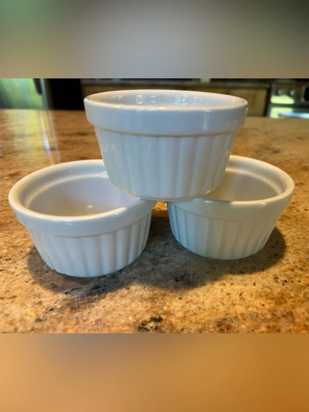 Set of (3) White Ceramic Ramekin Prep Baking Dishes 6oz w/Classic Fluted Design